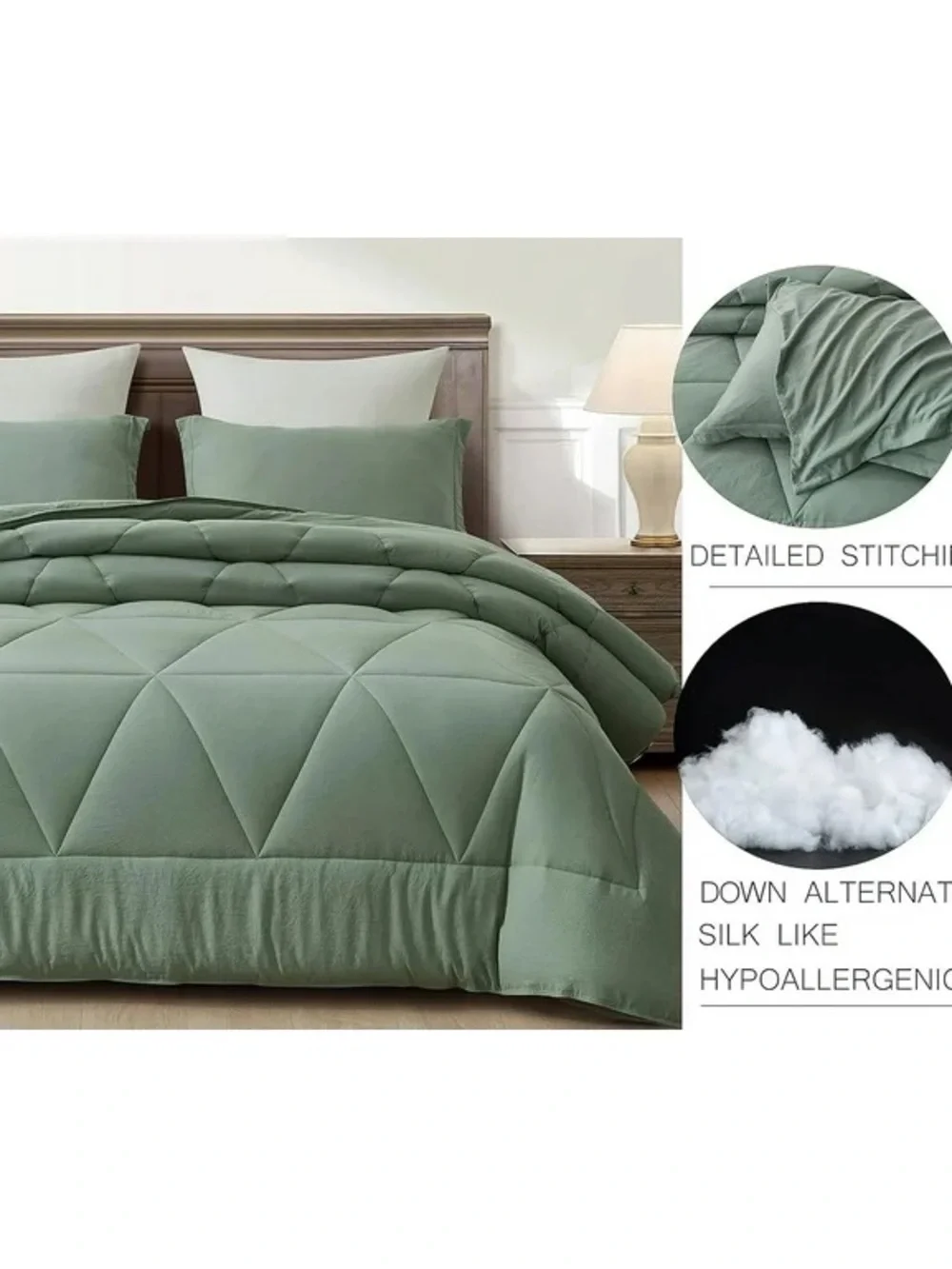 Sage Green Microfiber king 3 piece Comforter Set - Soft All-Season Bedding